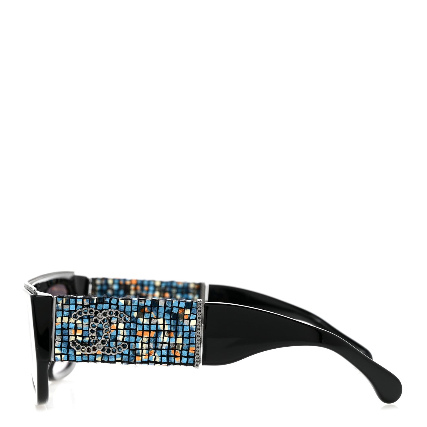 Acetate Tweed Diamanté Chain CC Rectangle Sunglasses 71549A Black Multicolor