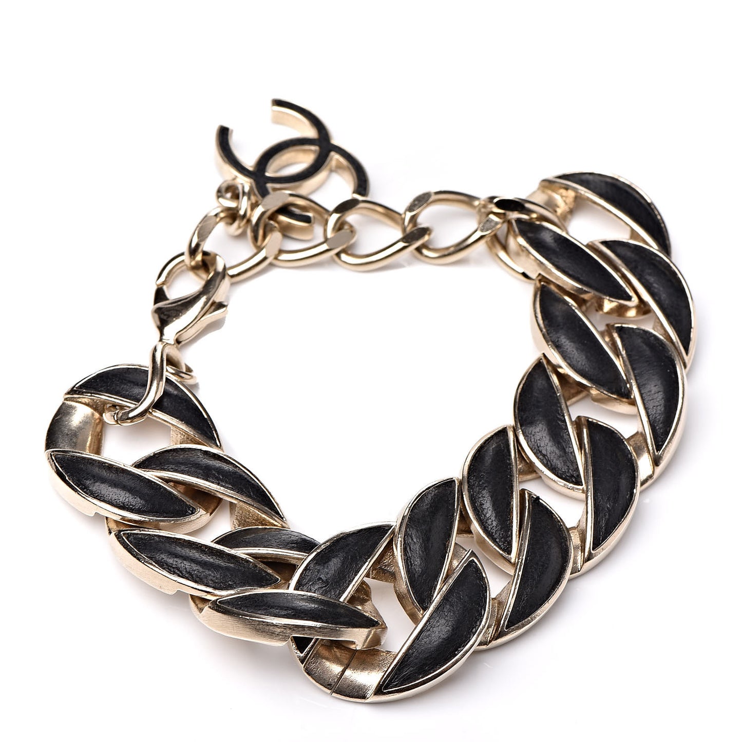 Lambskin CC Curb Chain Bracelet Black Gold