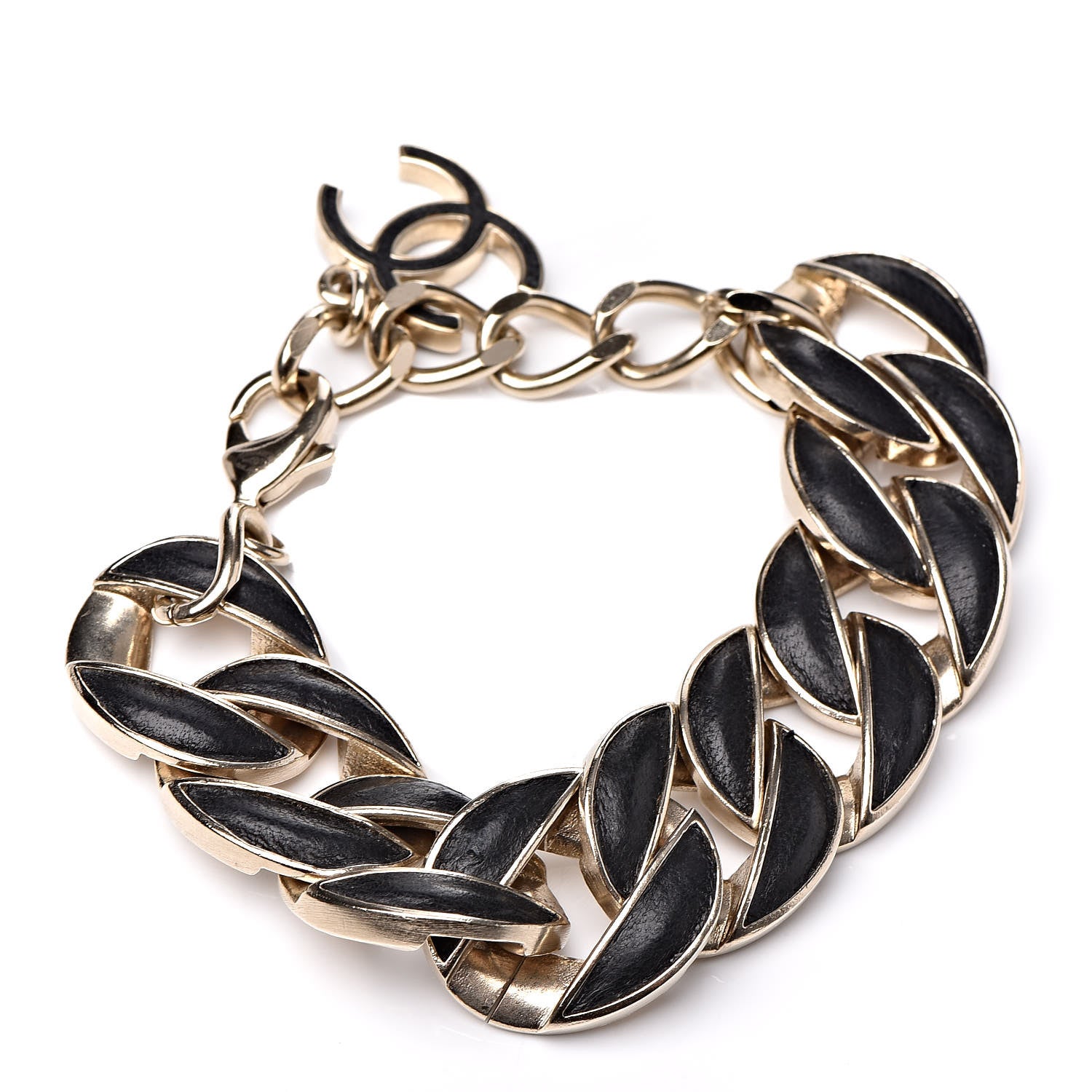 Chanel Lambskin CC Curb Chain Bracelet Black Gold 1 of 5