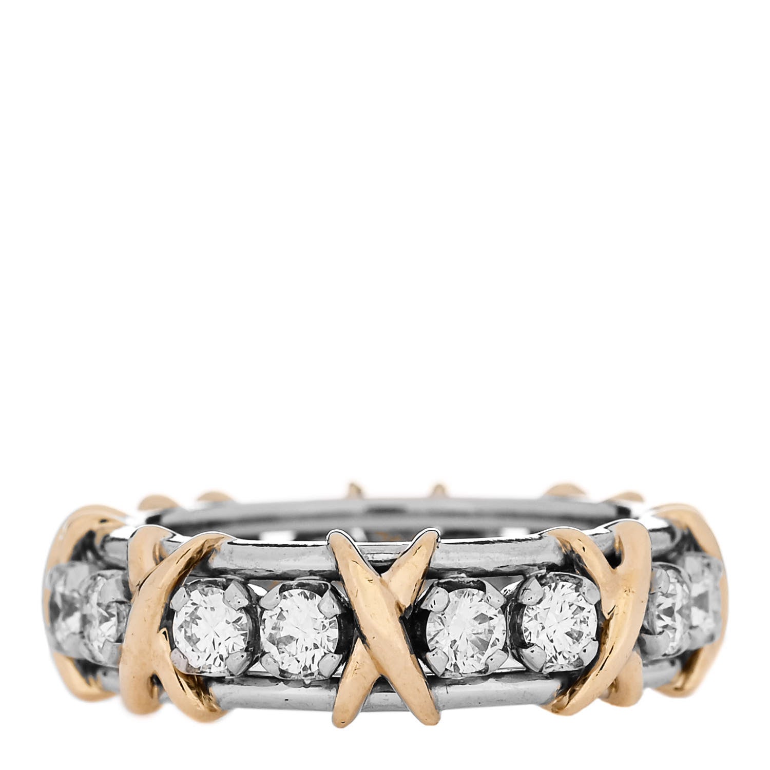 Tiffany Platinum 18K Yellow Gold Diamond Schlumberger Sixteen Stone Ring 53 6.25 1 of 5
