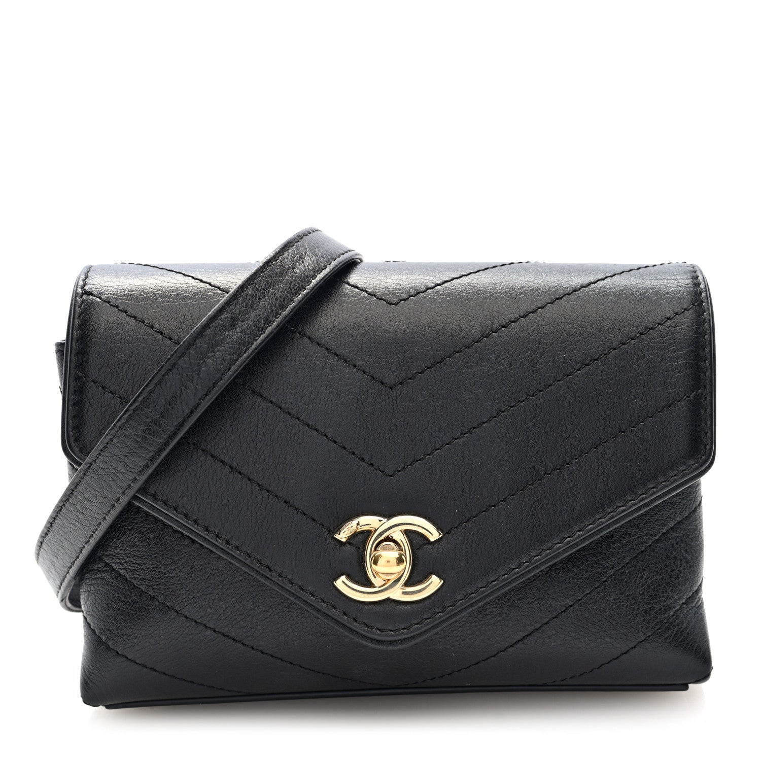 Chanel Calfskin Chevron Stitched Coco Waist Bag Black 1 of 10