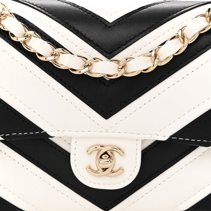Chanel Lambskin Chevron Stitched Flap White Black 8 of 11