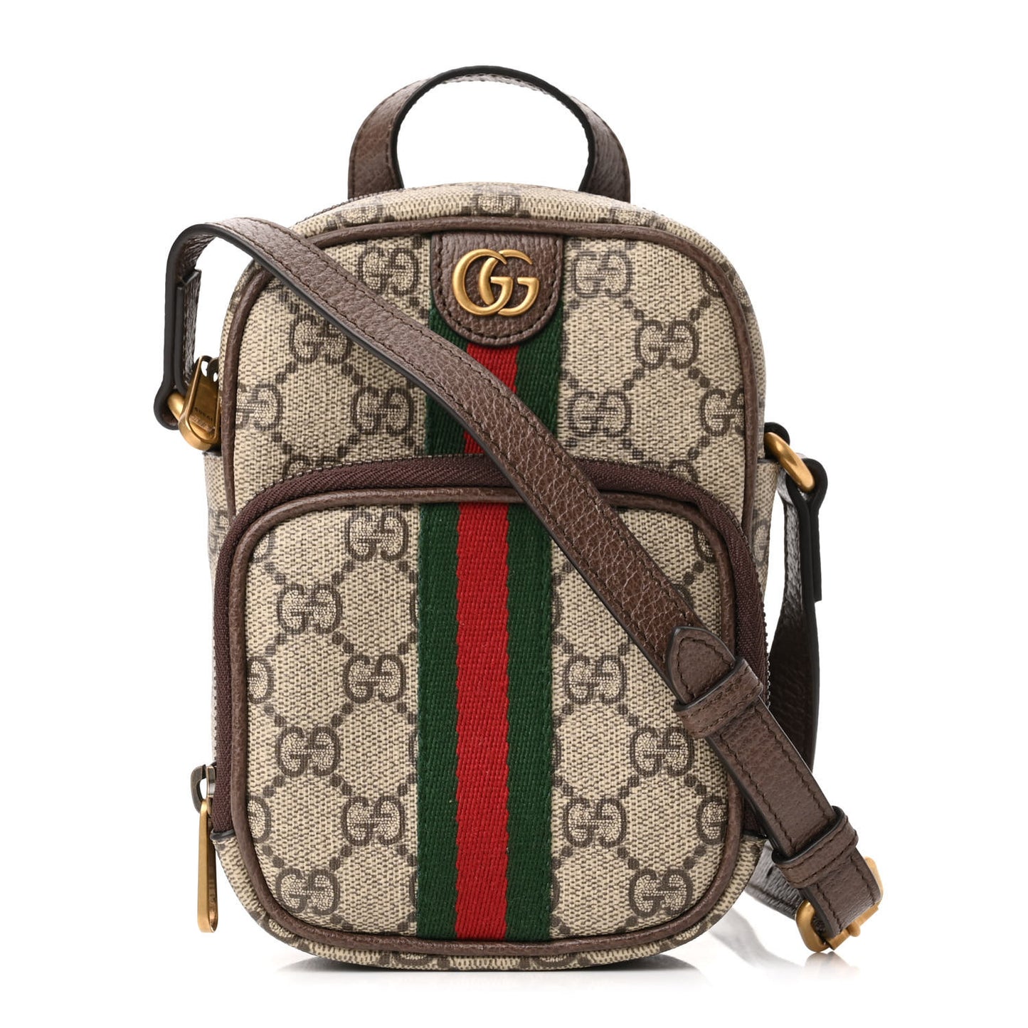 GG Supreme Monogram Web Mini Ophidia Double Zip Messenger Bag Beige New Acero