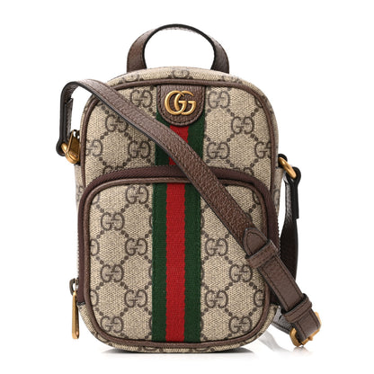 Gucci GG Supreme Monogram Web Mini Ophidia Double Zip Messenger Bag Beige New Acero 1 of 10