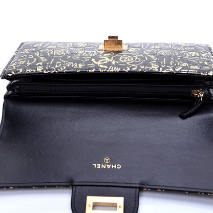 Chanel Calfskin Crocodile Embossed Graffiti 2.55 Cocodile Reissue Long Flap Black Gold 11 of 14