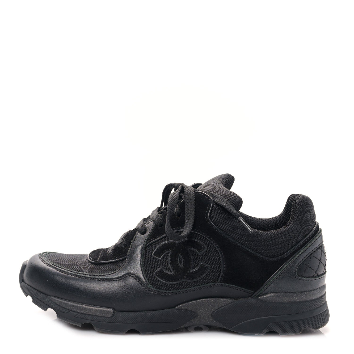 Chanel Toile Suede Calfskin CC Sneakers 37 Black 1 of 8