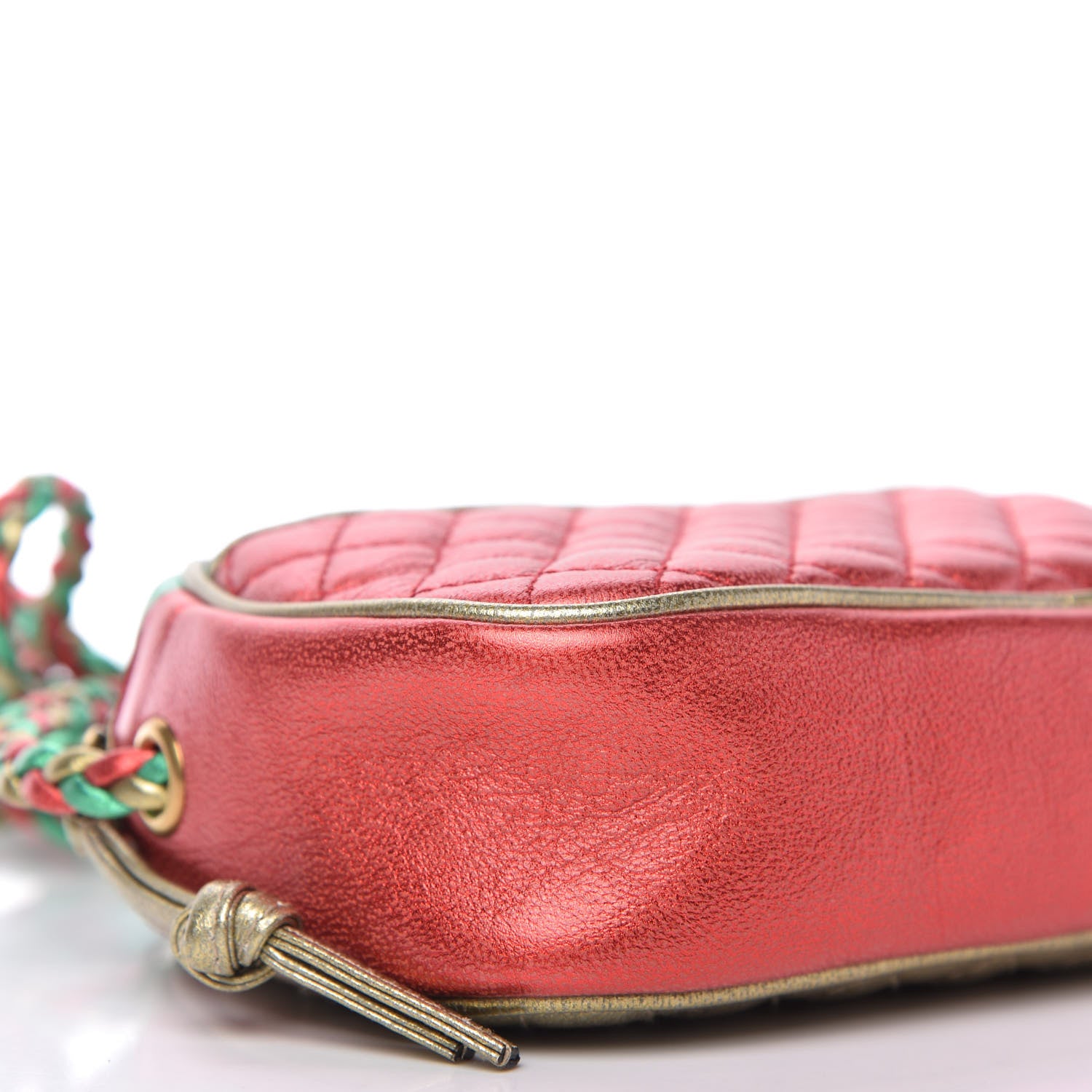 Gucci Laminated Nappa Trapuntata Mini Zumi Dome Shoulder Bag Rosso Jasmine Green Rame 6 of 10