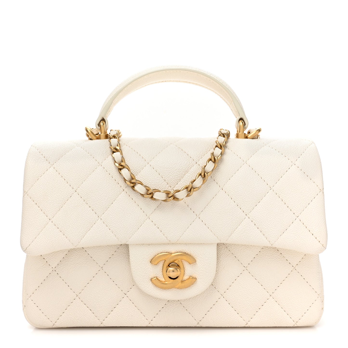 Caviar Quilted Mini Top Handle Rectangular Flap White