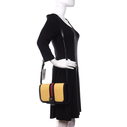 Gucci Crystal Monogram Plutone Calfskin Web Ophidia Flap Messenger Bag Straw Yellow Blue 2 of 13