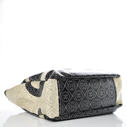 Chanel Coated Canvas Camellia Medium Shopping Tote Black Beige 5 of 10