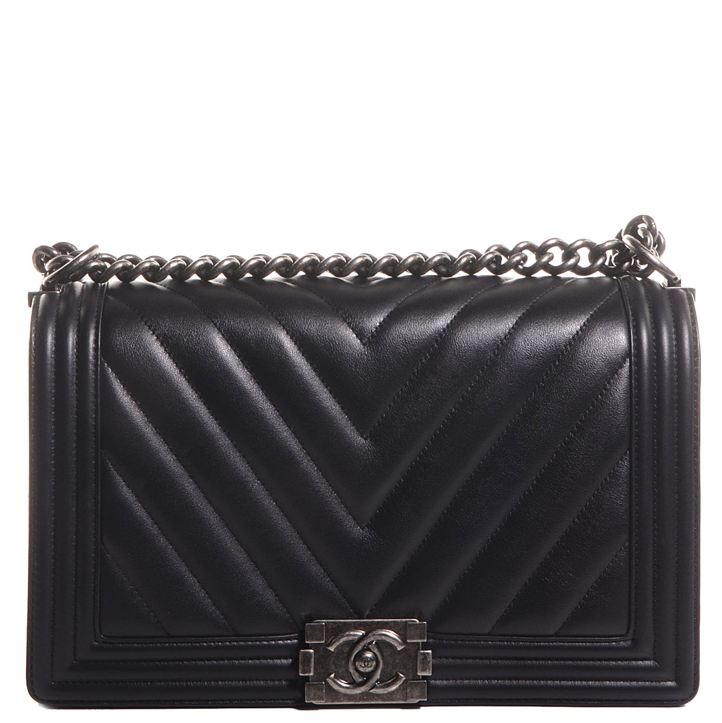 Calfskin Chevron New Medium Boy Flap Black