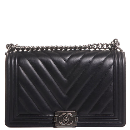 Chanel Calfskin Chevron New Medium Boy Flap Black 1 of 7