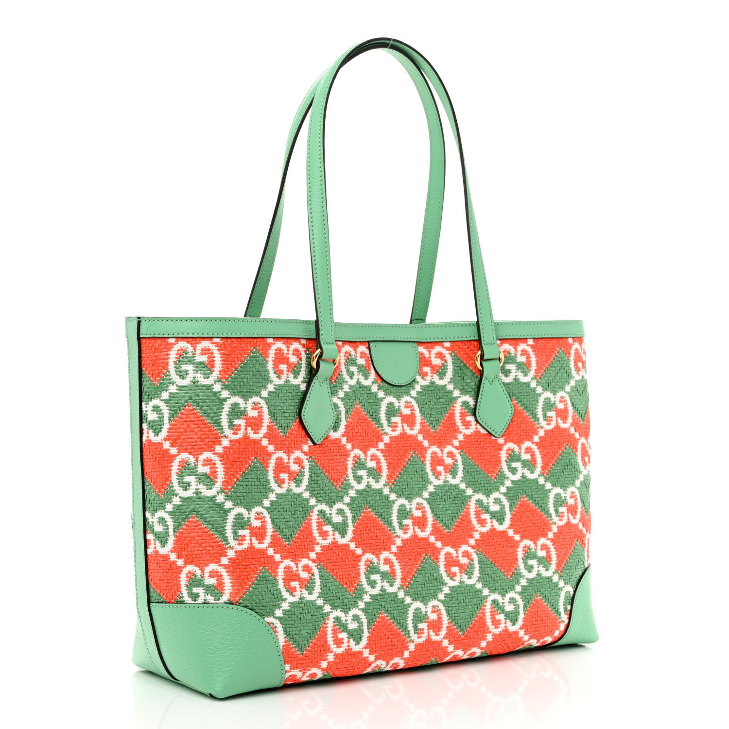Gucci Straw Textured Dollar Calfskin Miami Medium Ophidia Shopping Tote Deep Orange New Shamarock Off White Peanut Brown 3 of 10