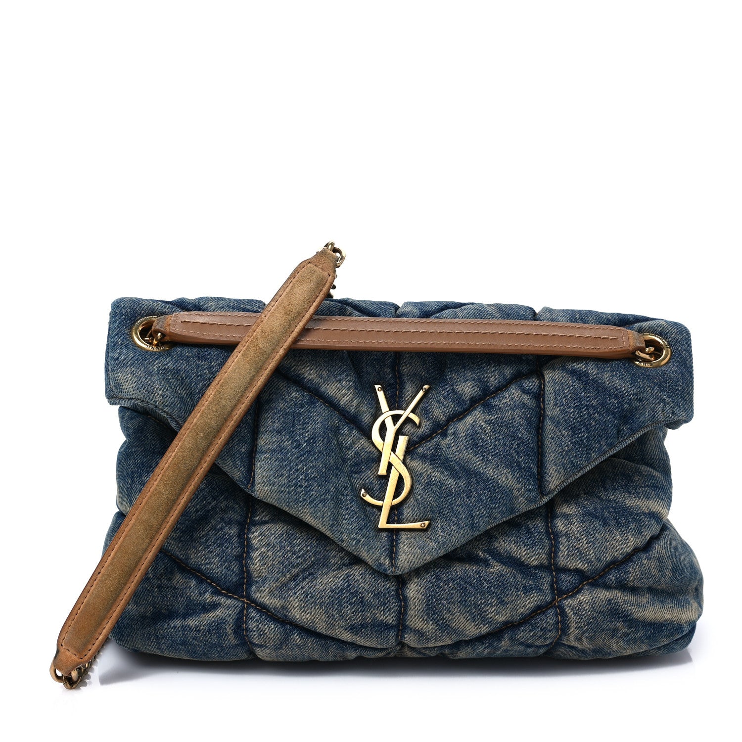 Saint Laurent Denim Quilted Small Loulou Puffer Monogram Chain Satchel Blue Cinnamon 1 of 7