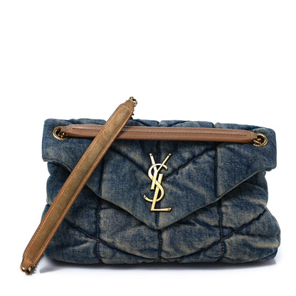 Saint Laurent Denim Quilted Small Loulou Puffer Monogram Chain Satchel Blue Cinnamon 1 of 7