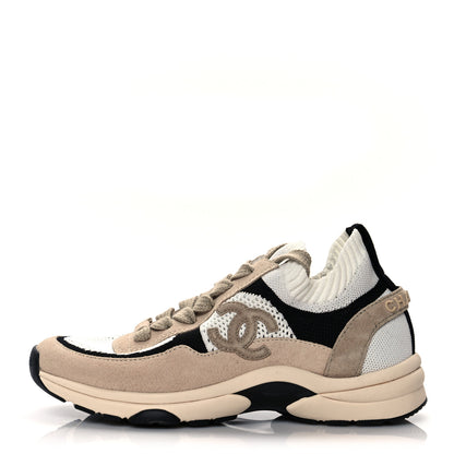 Chanel Mesh Suede Fabric Womens CC Sneakers 35.5 Light Pink White Black 1 of 7