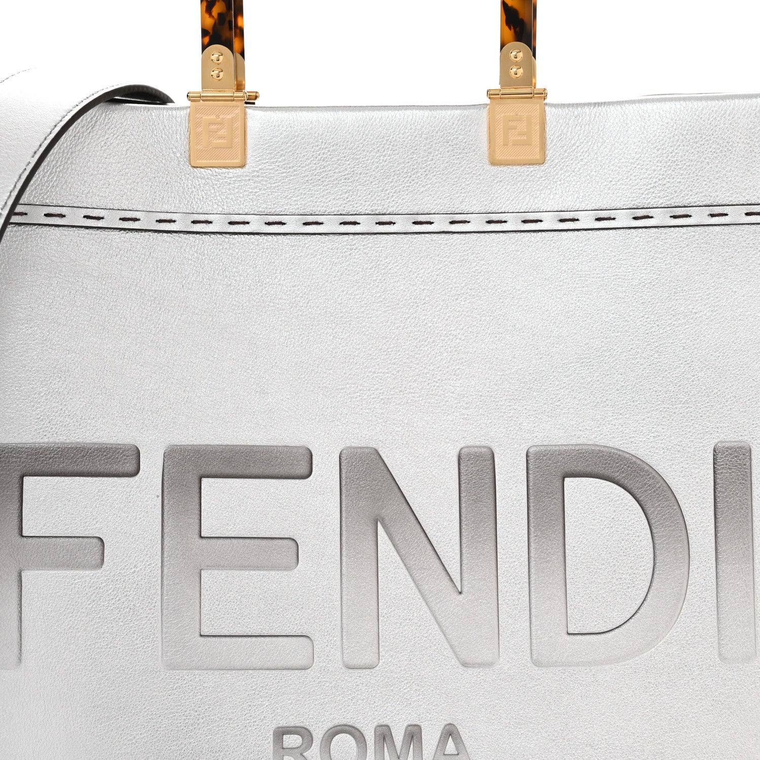 Fendi Vitello Catalan Mirror Plexiglass Logo Embossed Medium Fendi Sunshine Shopper Tote Argento 7 of 11