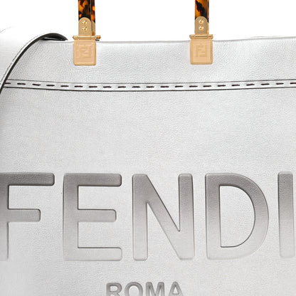 Fendi Vitello Catalan Mirror Plexiglass Logo Embossed Medium Fendi Sunshine Shopper Tote Argento 7 of 11