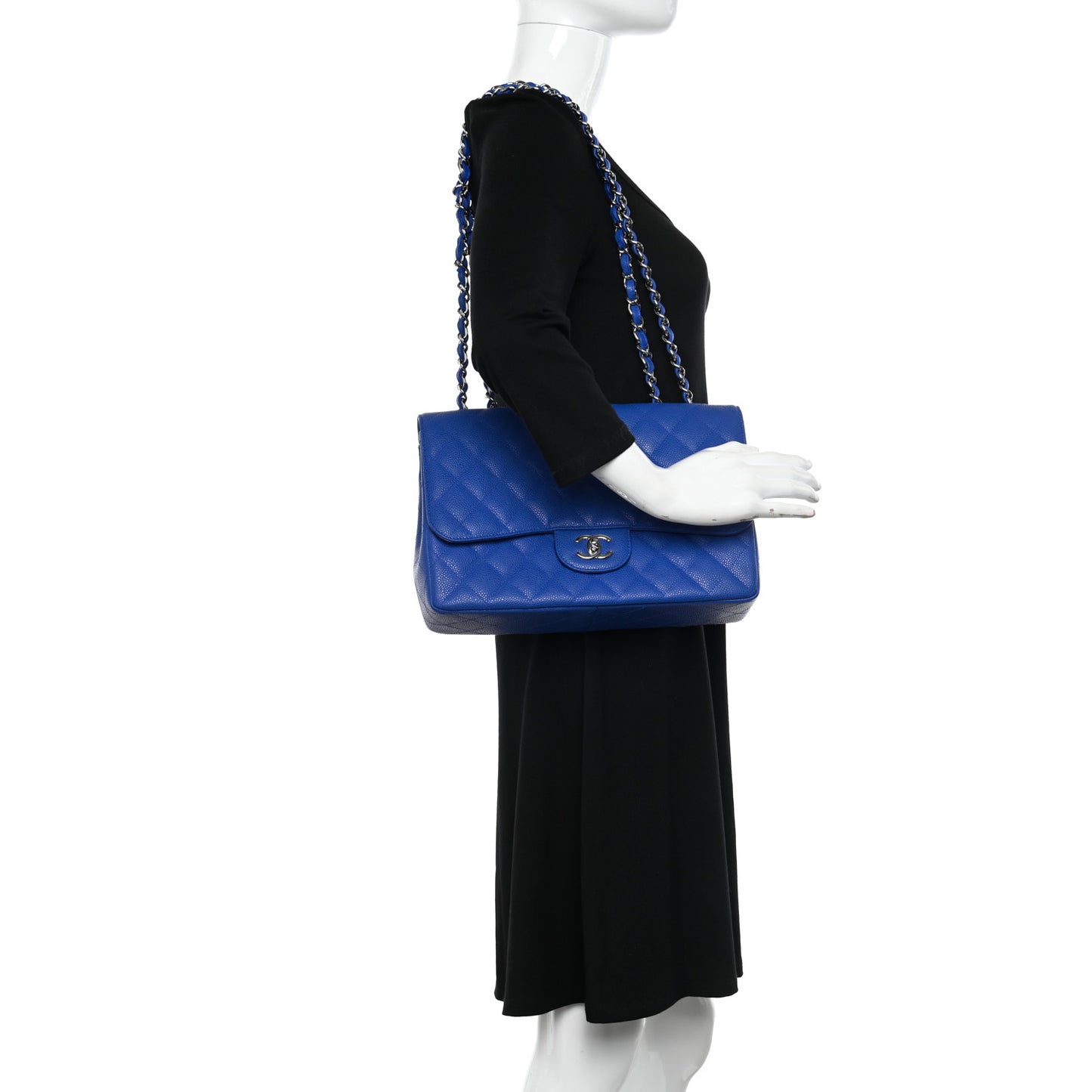 Caviar Quilted Jumbo Single Flap Dark Blue