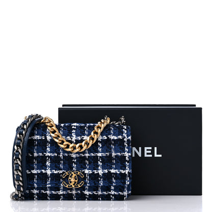 Chanel Tweed Quilted Chanel 19 Wallet On Chain WOC Blue White Navy Blue 11 of 11