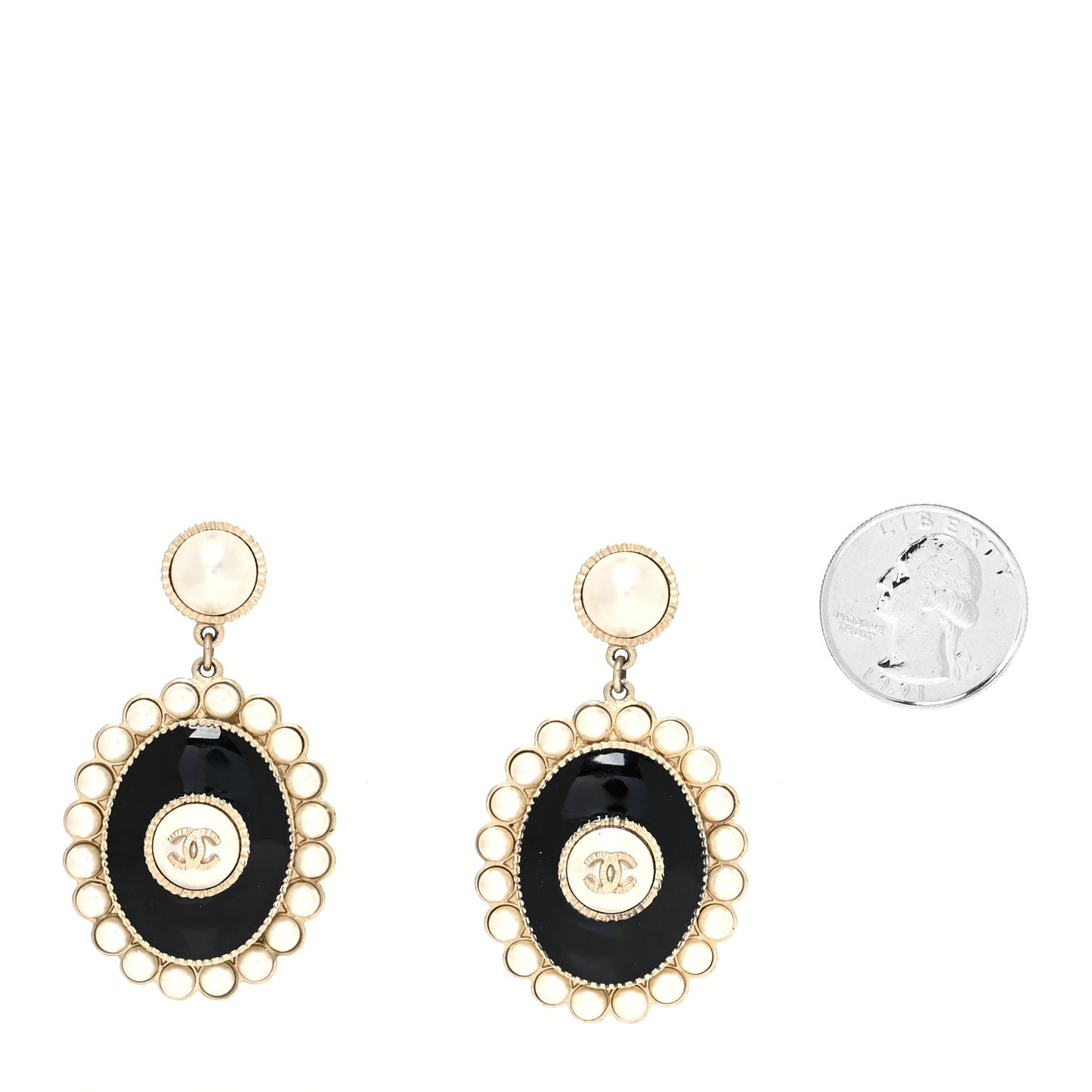 Metal Resin Pearl CC Drop Earrings Gold Black