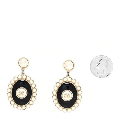 Chanel Metal Resin Pearl CC Drop Earrings Gold Black 2 of 4