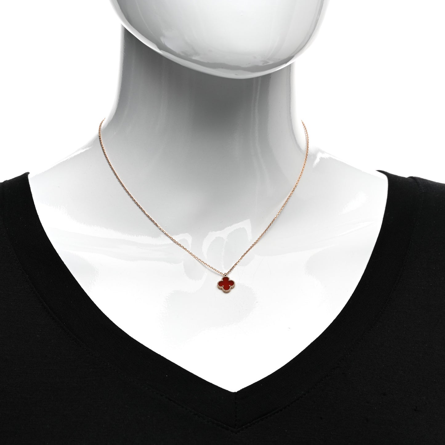 18K Rose Gold Carnelian Sweet Alhambra Pendant Necklace