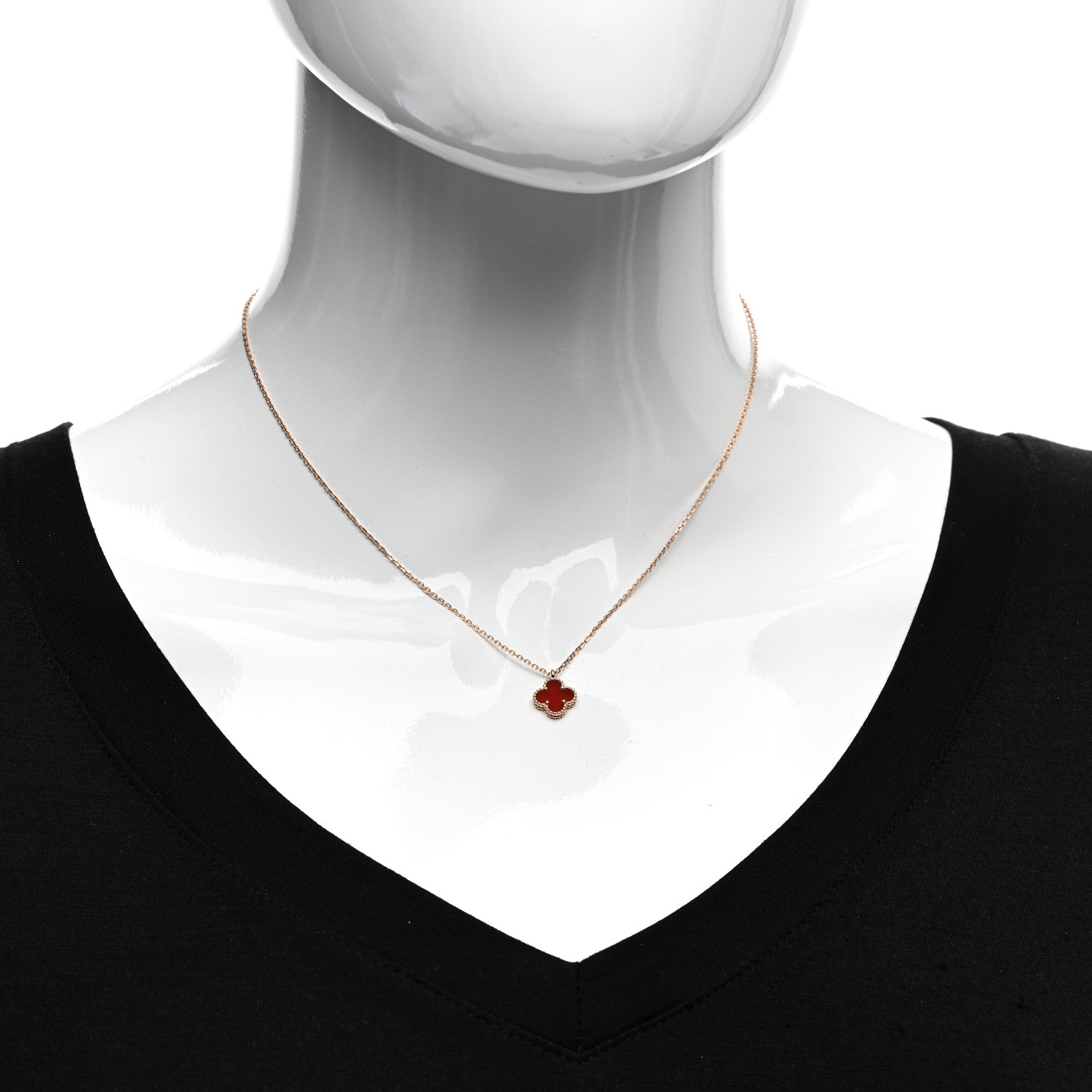 Van Cleef & Arpels 18K Rose Gold Carnelian Sweet Alhambra Pendant Necklace 2 of 6