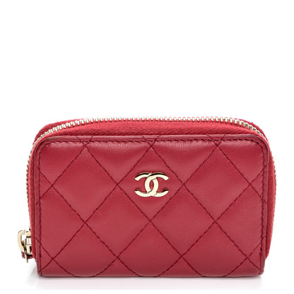 Chanel Lambskin Quilted Zip Around Coin Purse Wallet Dark Pink 1 of 7