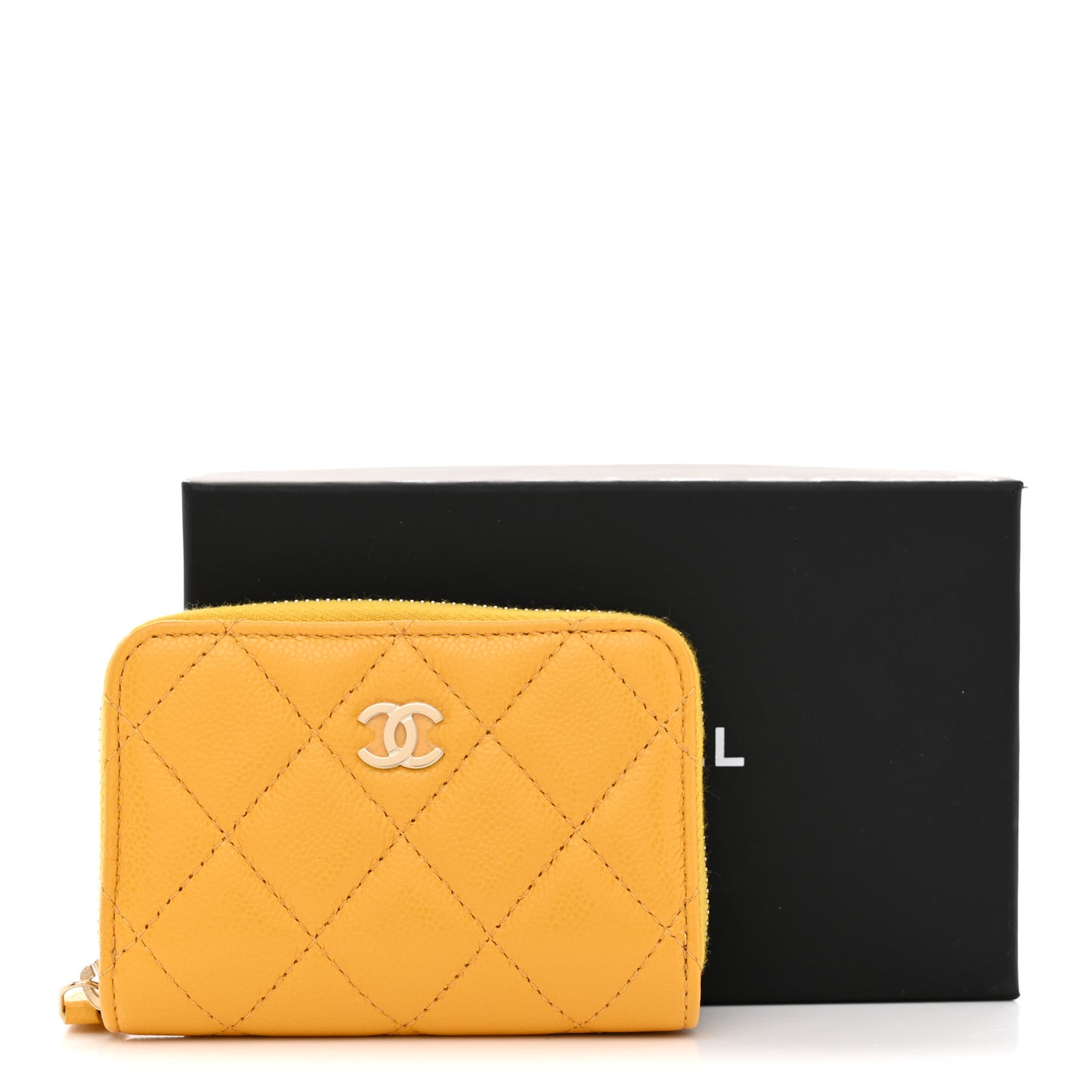 Caviar Quilted Zip Around Coin Purse Yellow