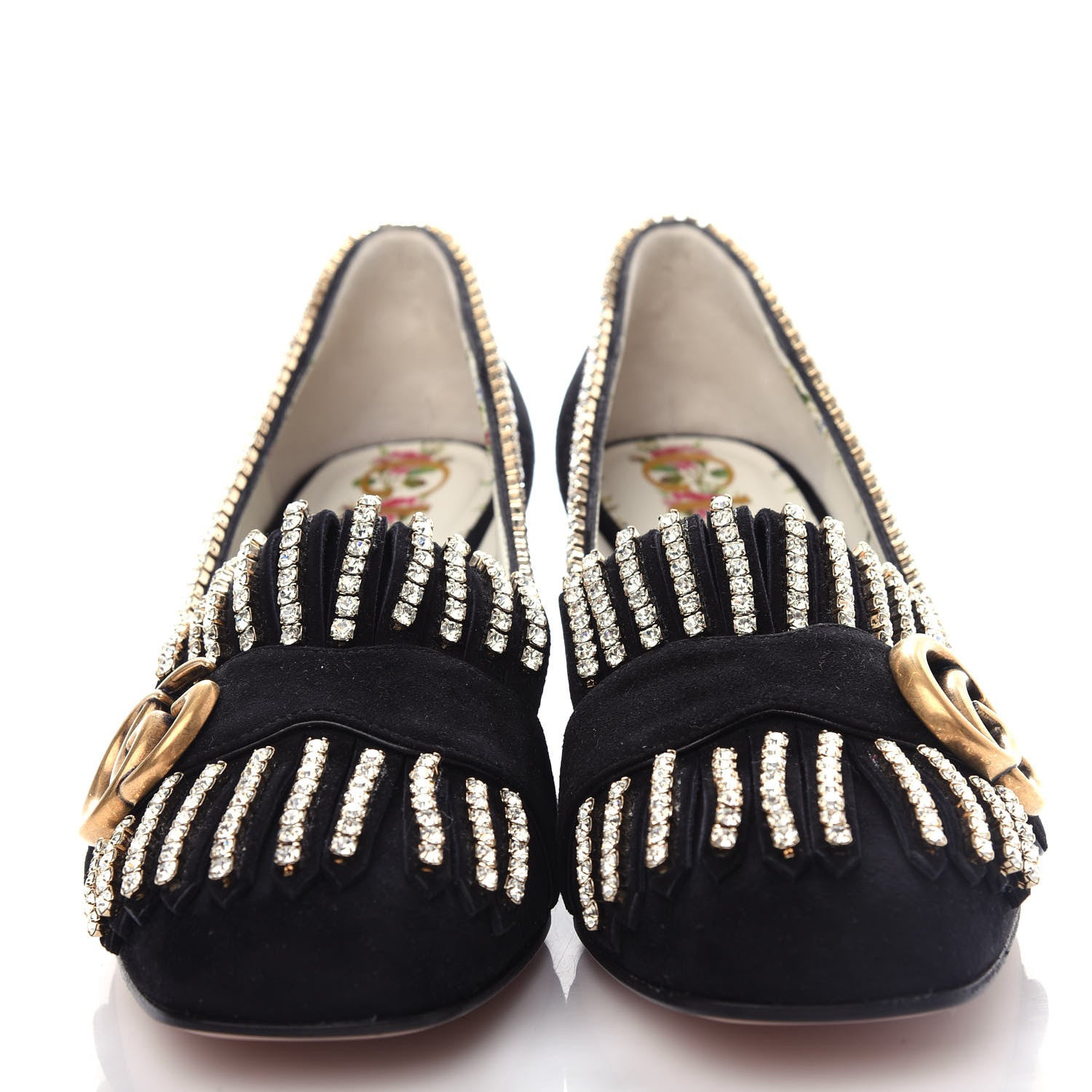 Gucci Kid Scamosciato Crystal GG Marmont Fringe 50mm Loafer Pumps 35.5 Black 5 of 10