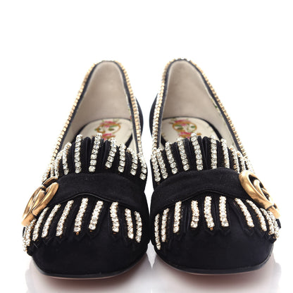 Gucci Kid Scamosciato Crystal GG Marmont Fringe 50mm Loafer Pumps 35.5 Black 5 of 10