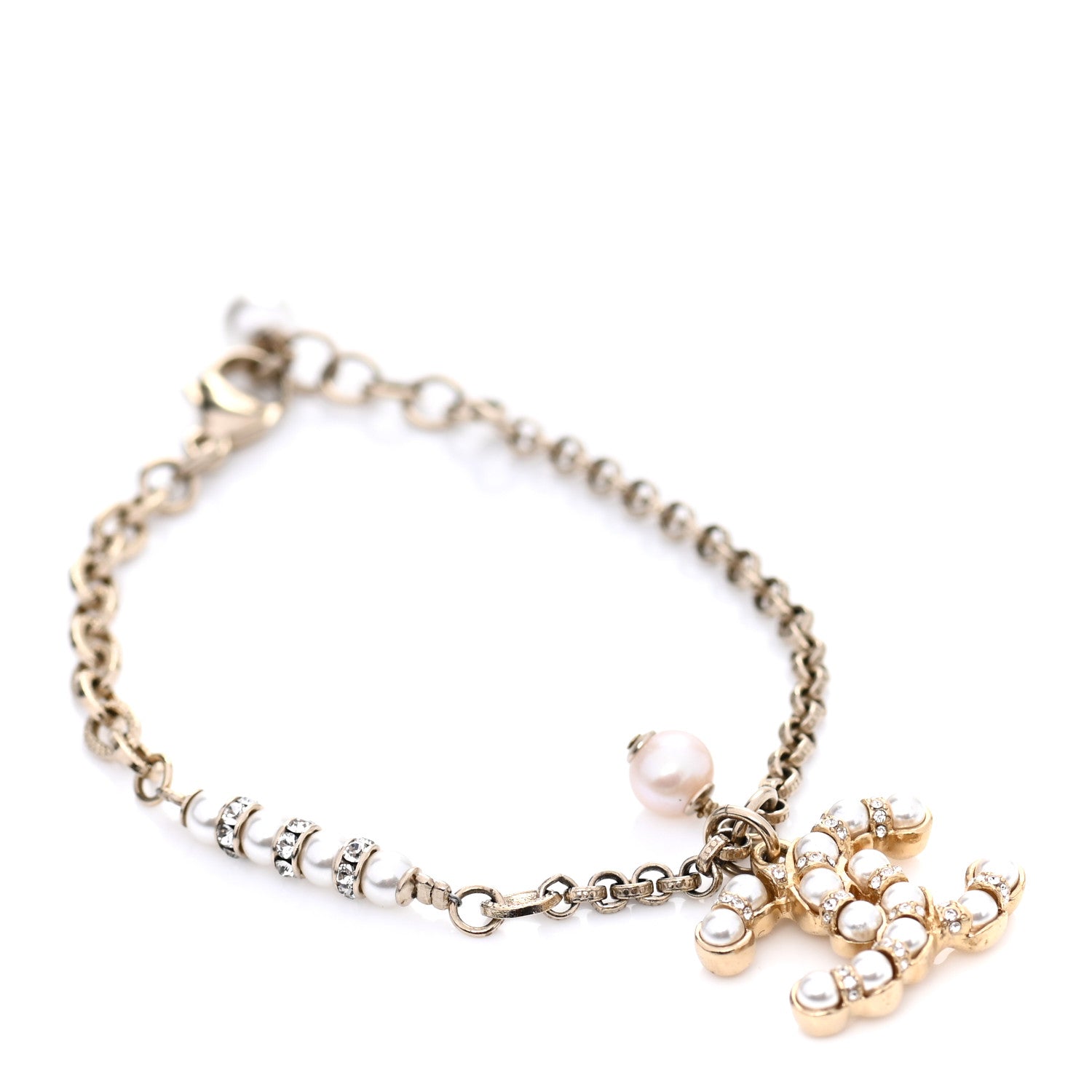 Chanel Pearl Crystal Nefertiti CC Bracelet Gold 1 of 5