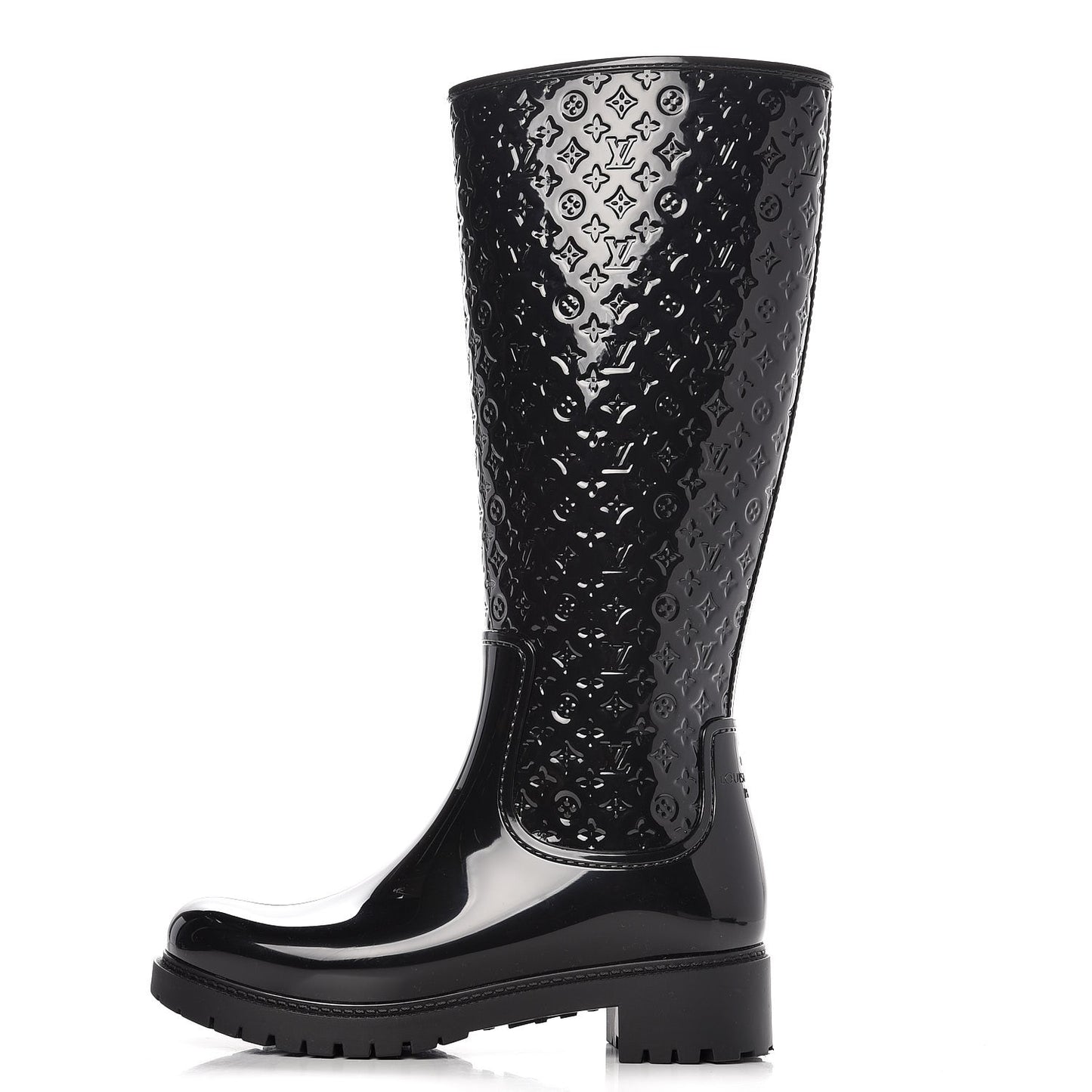 Rubber Embossed Monogram Splash Rain Boots 37 Black
