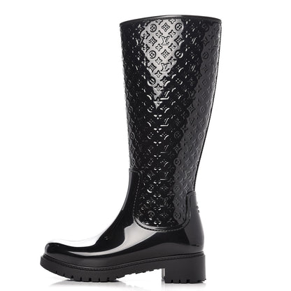 Louis Vuitton Rubber Embossed Monogram Splash Rain Boots 37 Black 1 of 11