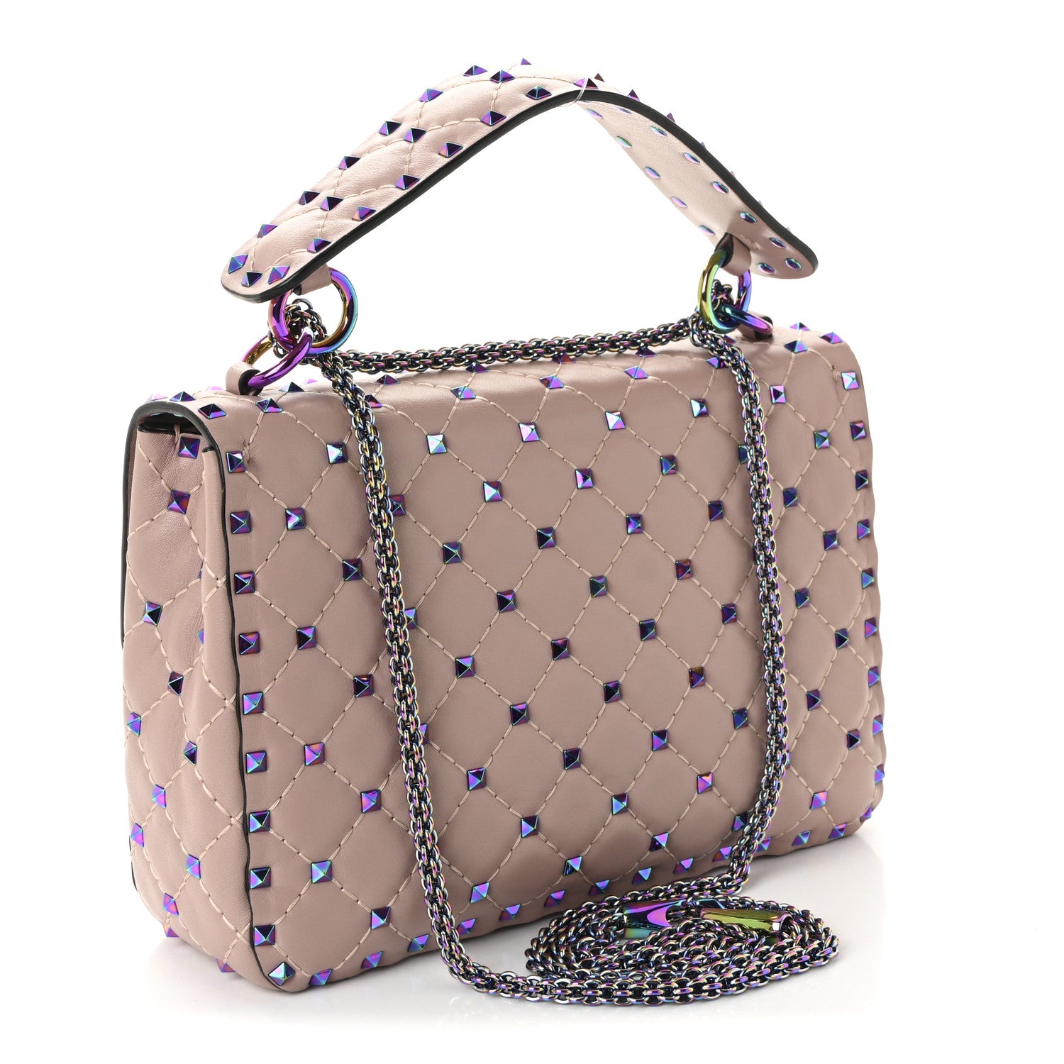 Valentino Garavani Lambskin Oil Slick Medium Rockstud Spike Shoulder Bag Poudre 3 of 9