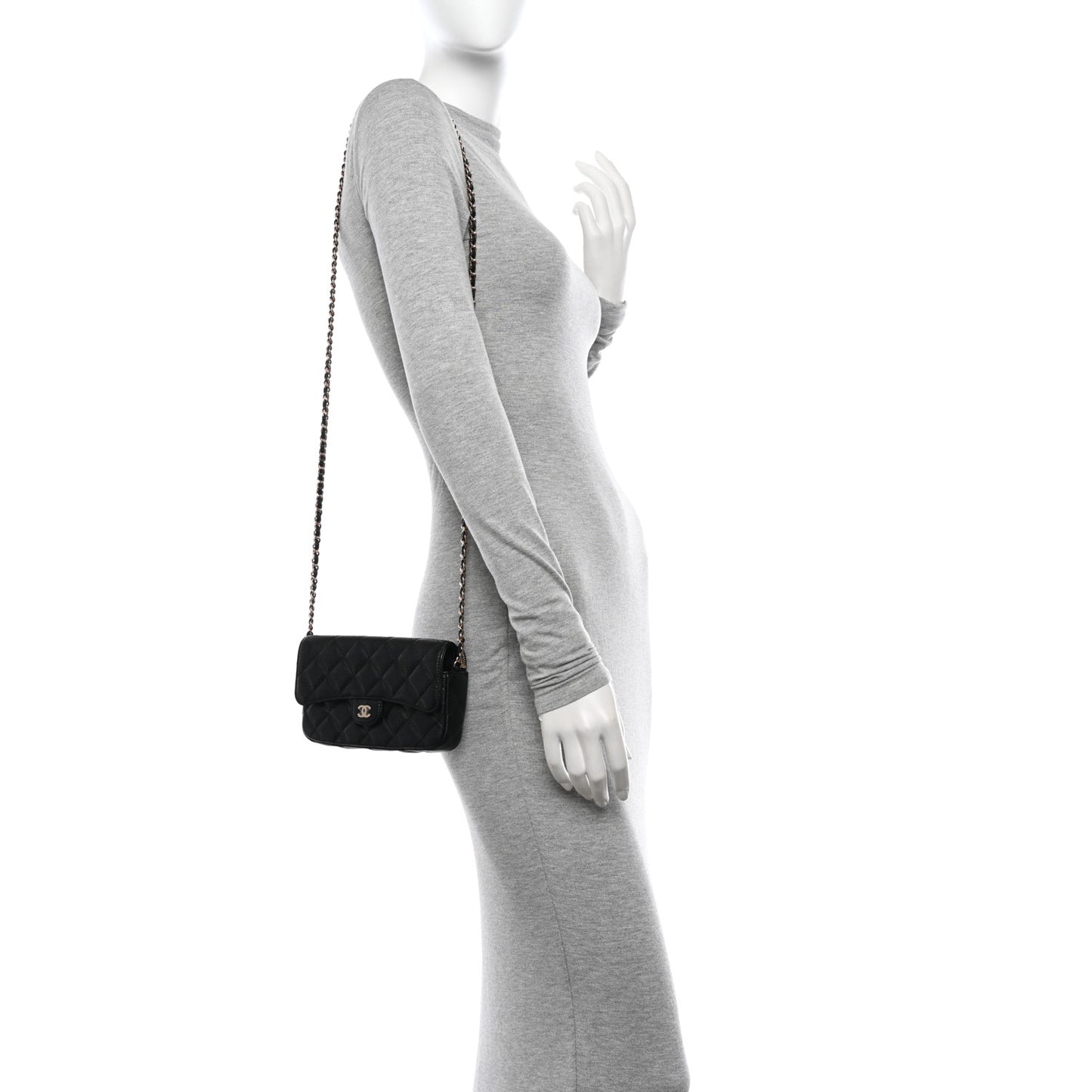 Caviar Quilted Flap Phone Holder With Chain Black