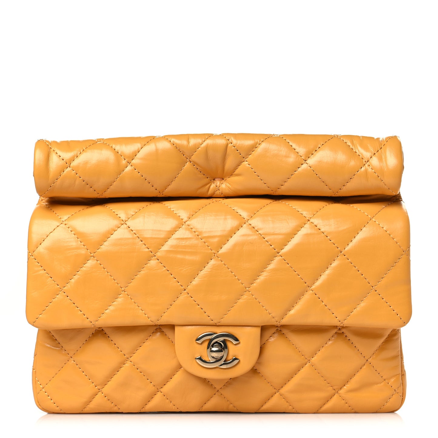 Crumpled Calfskin Quilted Clutch Yellow