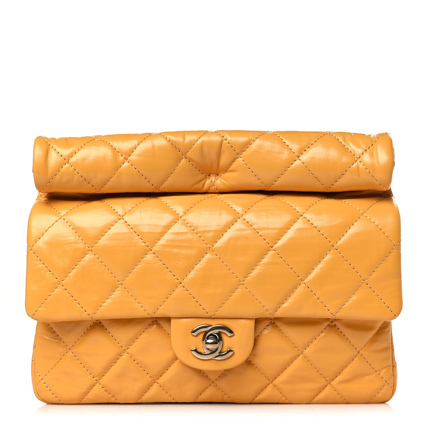 Chanel Crumpled Calfskin Quilted Clutch Yellow 1 of 9