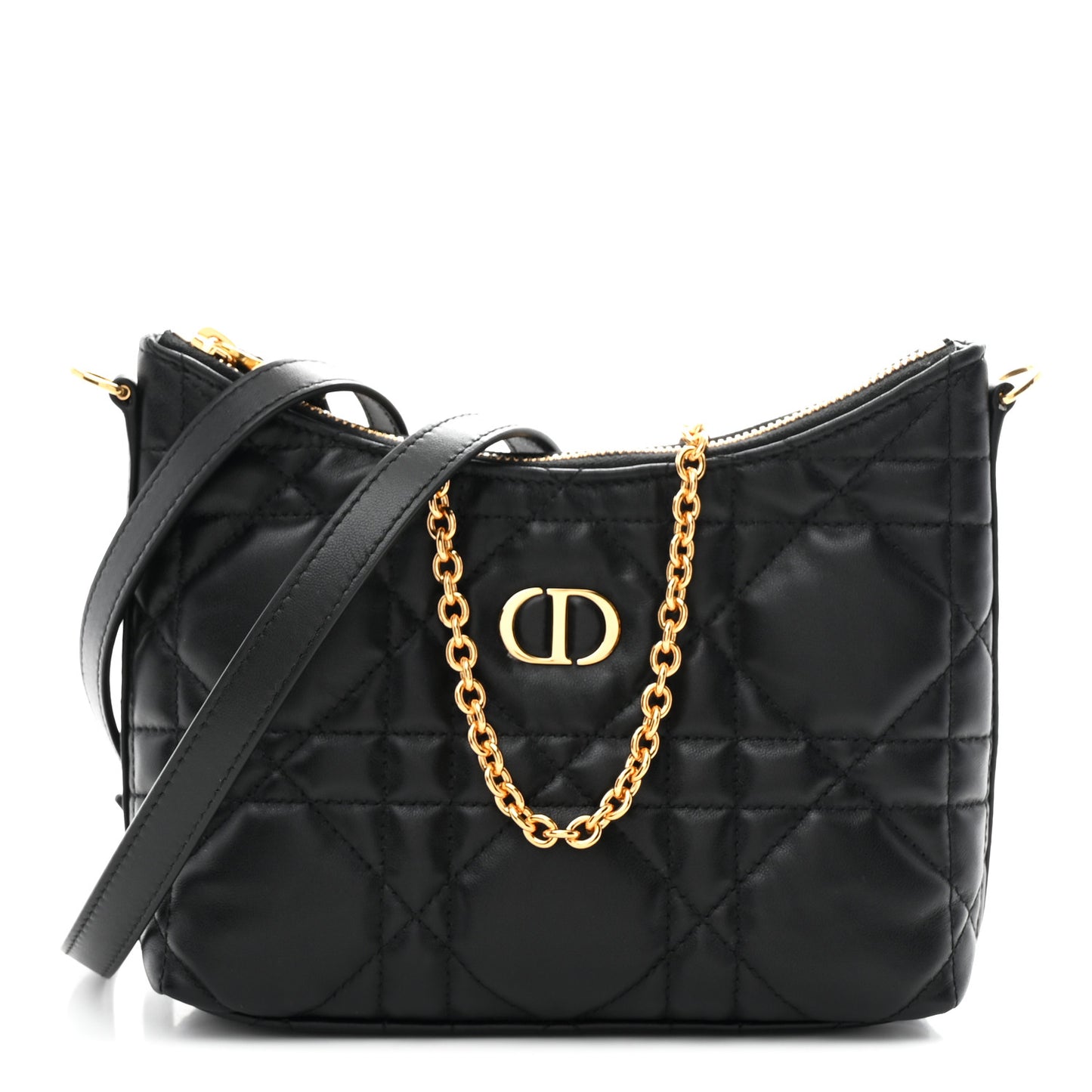 Calfskin Macrocannage Miss Caro Diorling Mini Bag with Chain Black