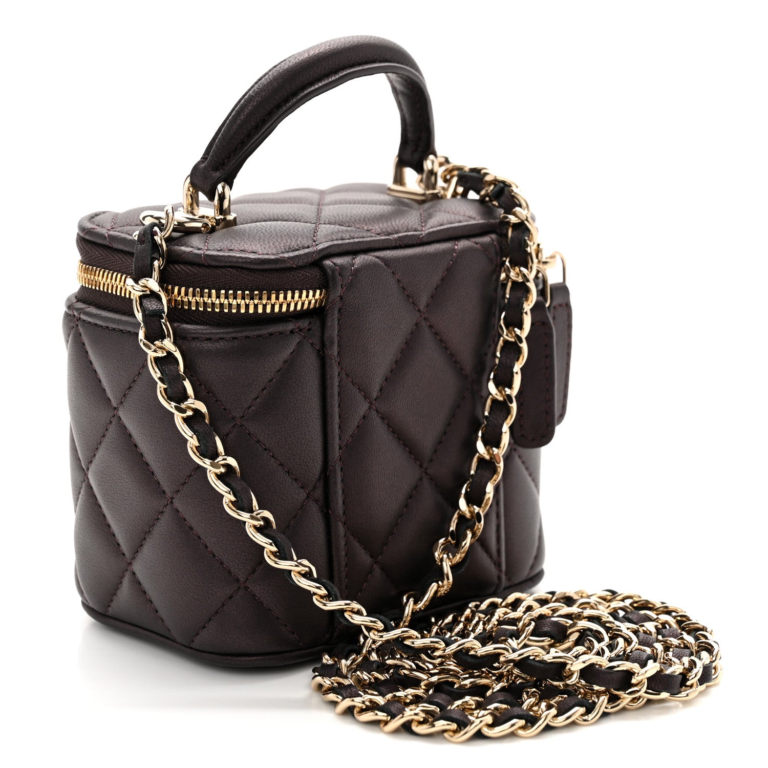 Chanel Iridescent Lambskin Quilted Mini Top Handle Vanity Case With Chain Burgundy 3 of 11
