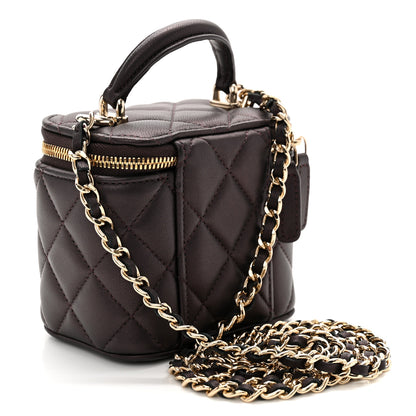 Chanel Iridescent Lambskin Quilted Mini Top Handle Vanity Case With Chain Burgundy 3 of 11