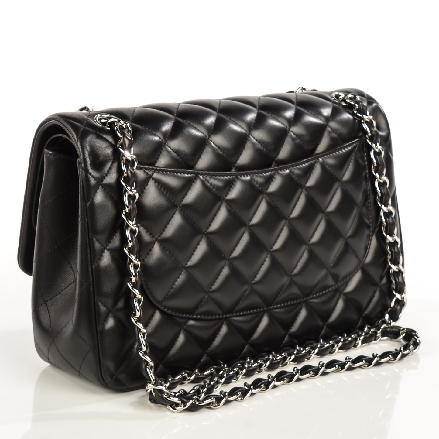 Lambskin Quilted Jumbo Double Flap Black