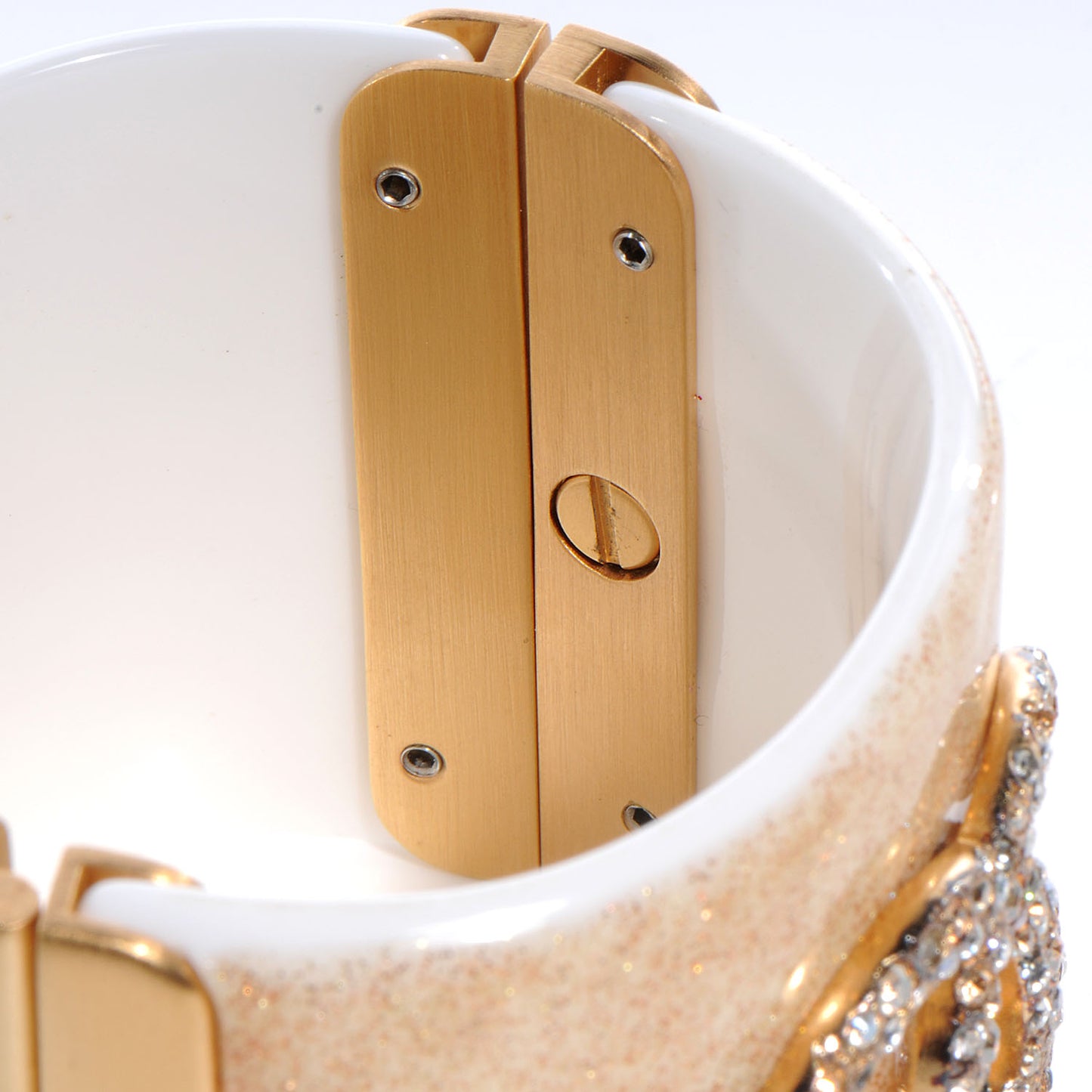 Resin Crystal CC Cuff Gold Glitter White