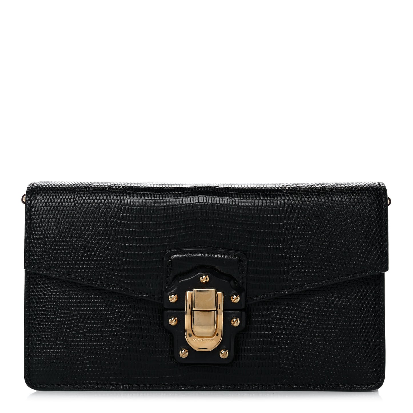 Calfskin Iguana Embossed Lucia Clutch Black