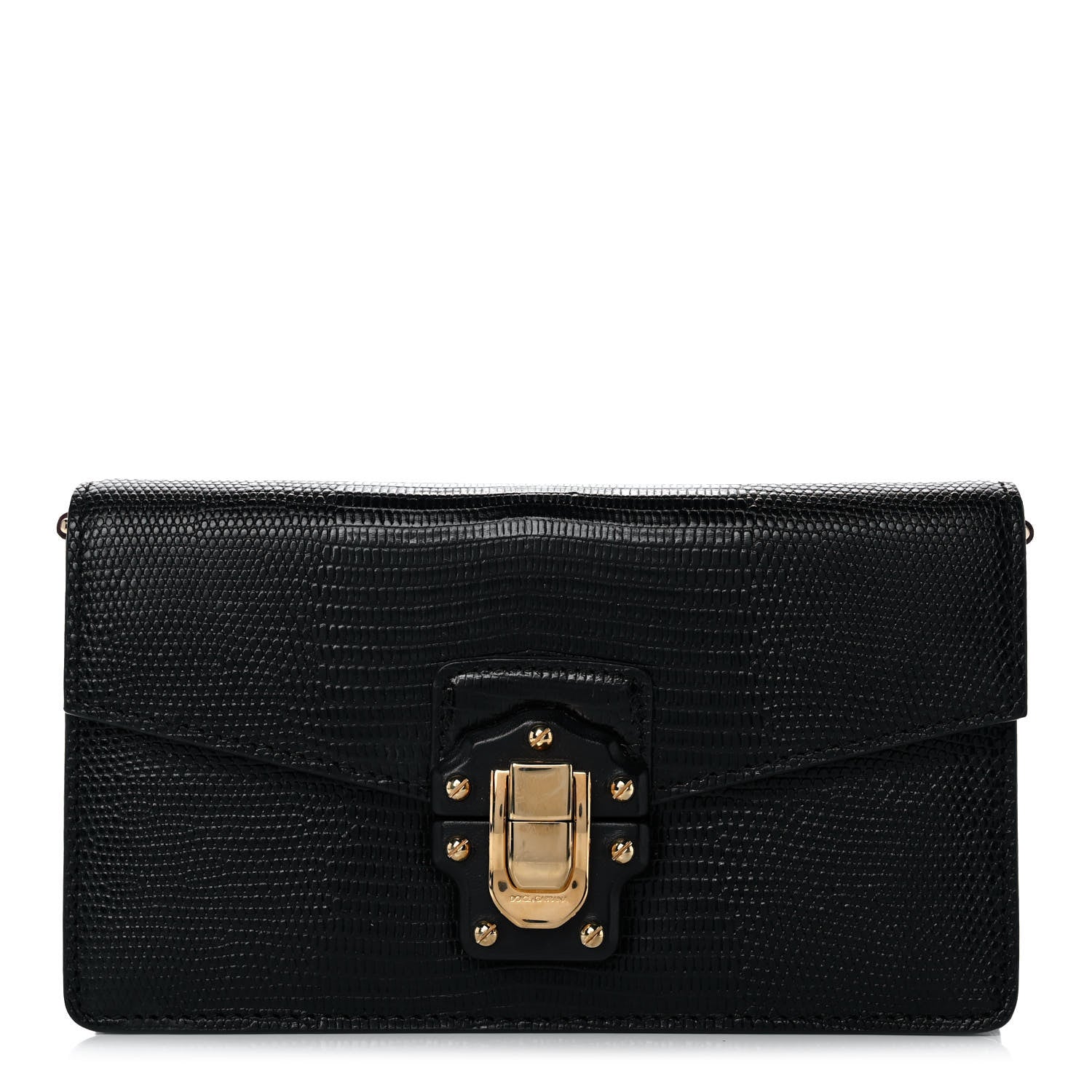 Dolce & Gabbana Calfskin Iguana Embossed Lucia Clutch Black 1 of 12