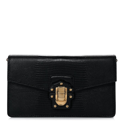Dolce & Gabbana Calfskin Iguana Embossed Lucia Clutch Black 1 of 12