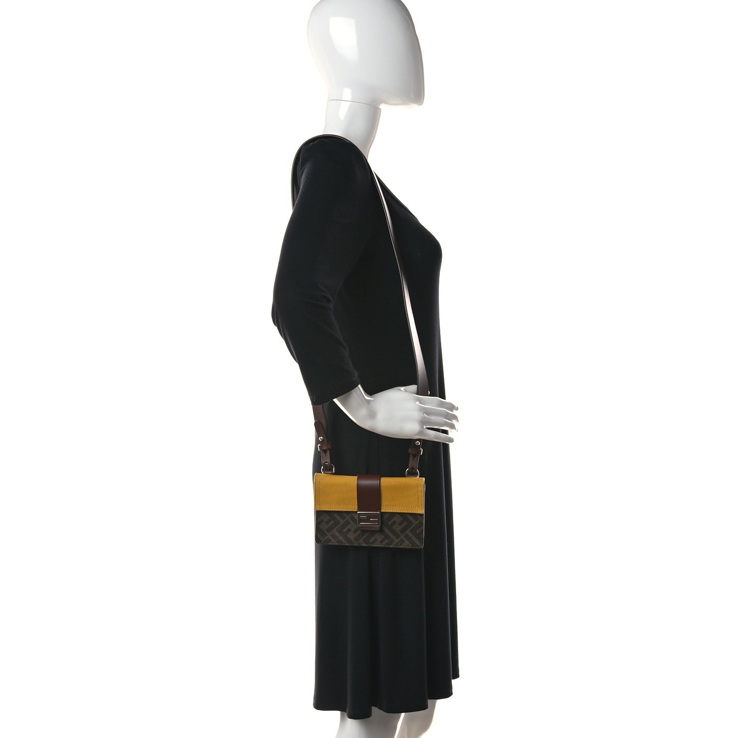 Glazed Fabric Cotton Vitello King Aura FF 1974 Baguette Belt Pouch Tobacco Moro Mimosa Gianda