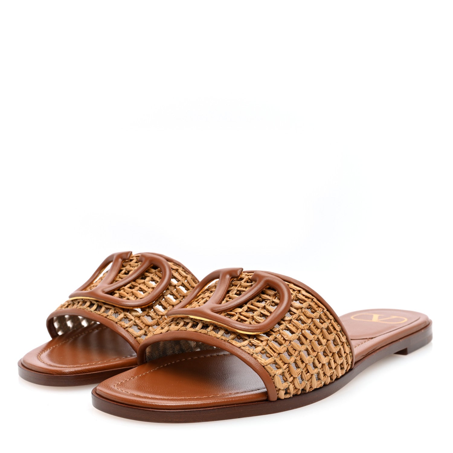 Valentino Garavani Raffia Vlogo Flat Slide Sandals 36 Tan 2 of 8