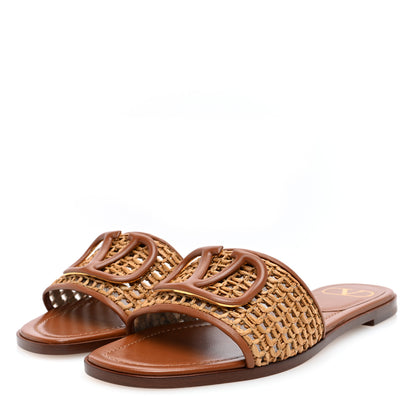Valentino Garavani Raffia Vlogo Flat Slide Sandals 36 Tan 2 of 8